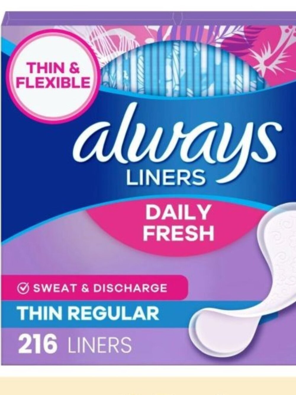 Always Thin No Feel Protection Daily Liners, Regular, Unscented, 216 Count